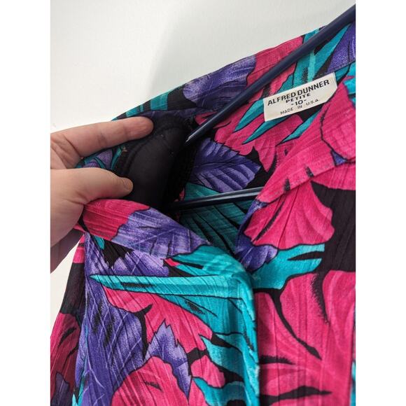 Vtg 80s Blouse 10 Petite Tropical Hawaiian Colorful Shoulder Pads Granny Kitsch - Picture 3 of 6